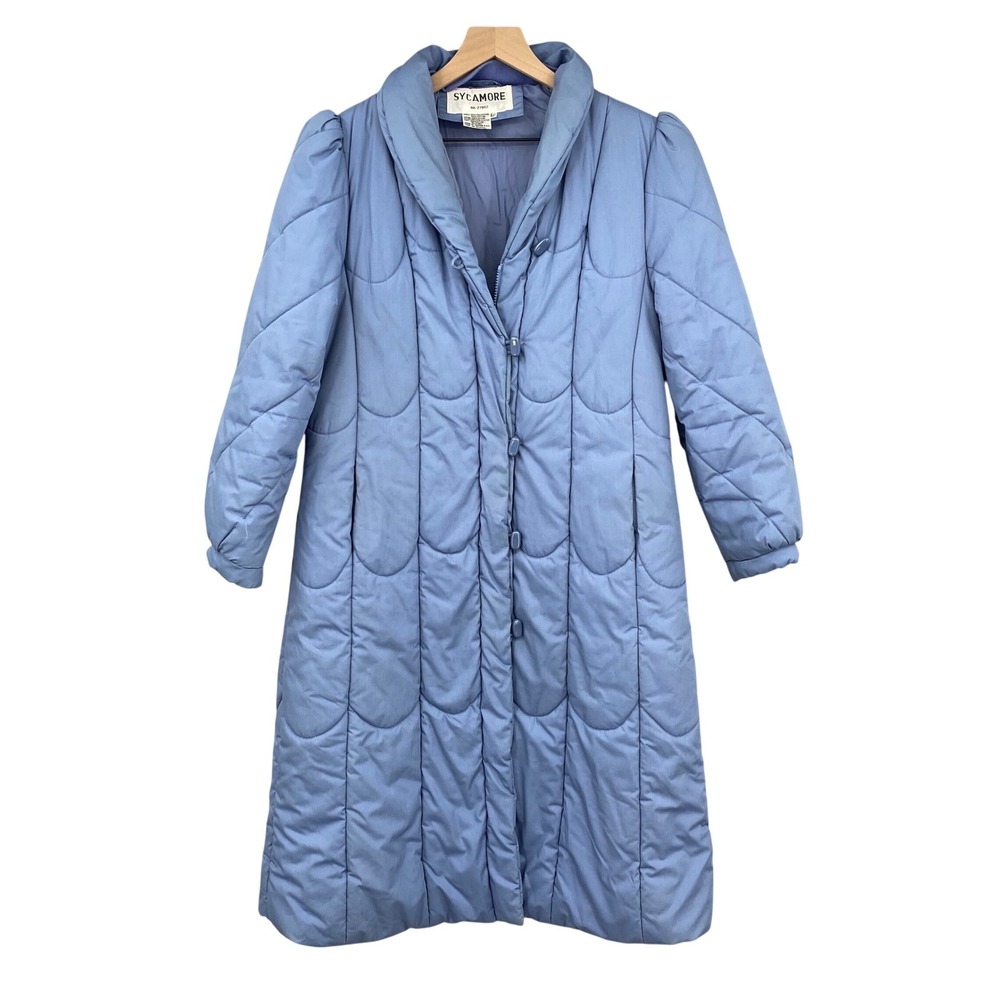 Vintage Sycamore Puffer Coat Periwinkle Blue Puffy Collar Quilted Size L‎ Granny